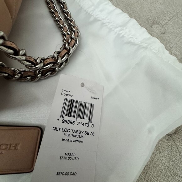 NWT Coach Tabby Shouder bag 26 with quilting Buff Nude Handbag Bag Purse - Picture 3 of 14